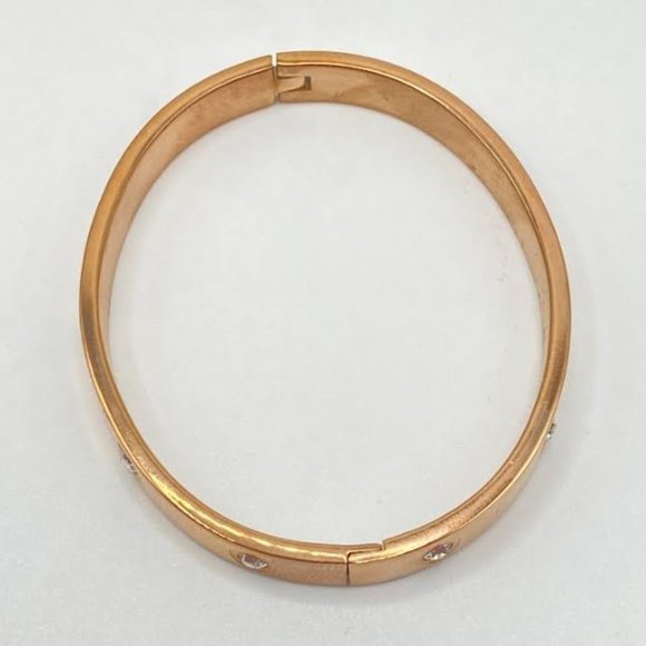 One Metal Bangle Bracelet with Crystal Studs - Rose Gold Finish - Picture 4 of 6